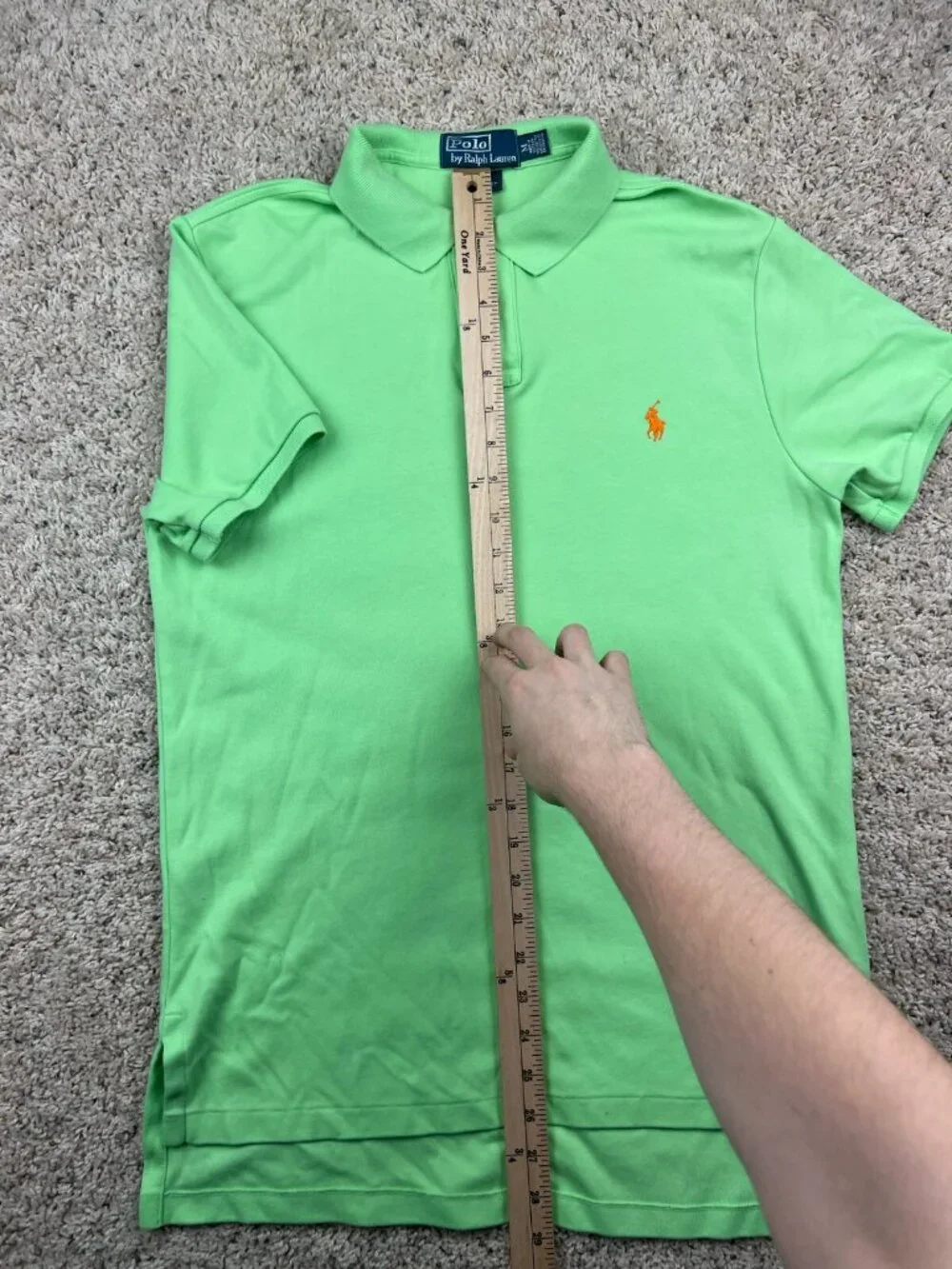 Polo Ralph Lauren Polo Shirt Size Medium Green Custom Fit Cotton Orange Pony